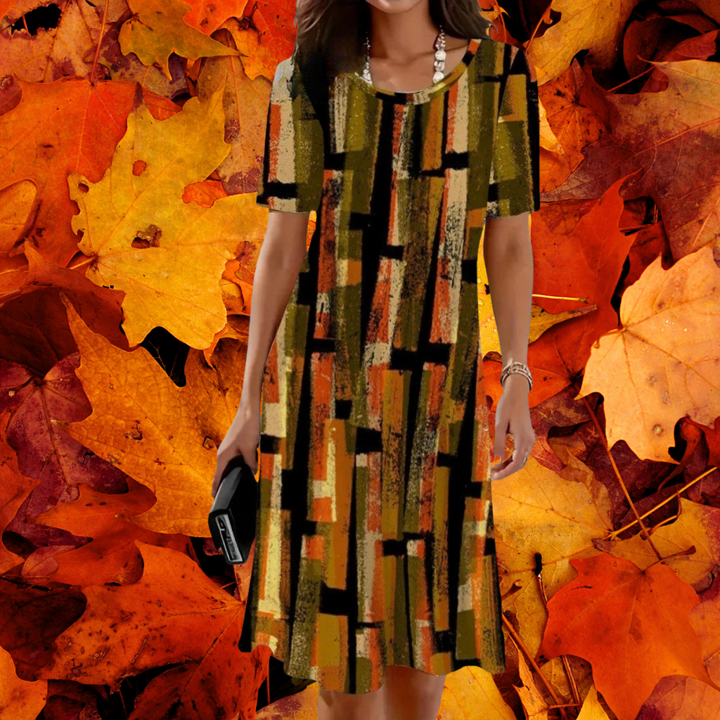 Boho 3D Flower & Feather Print Dress – Women's Loose Fit Summer Mini Dress with Short Sleeves