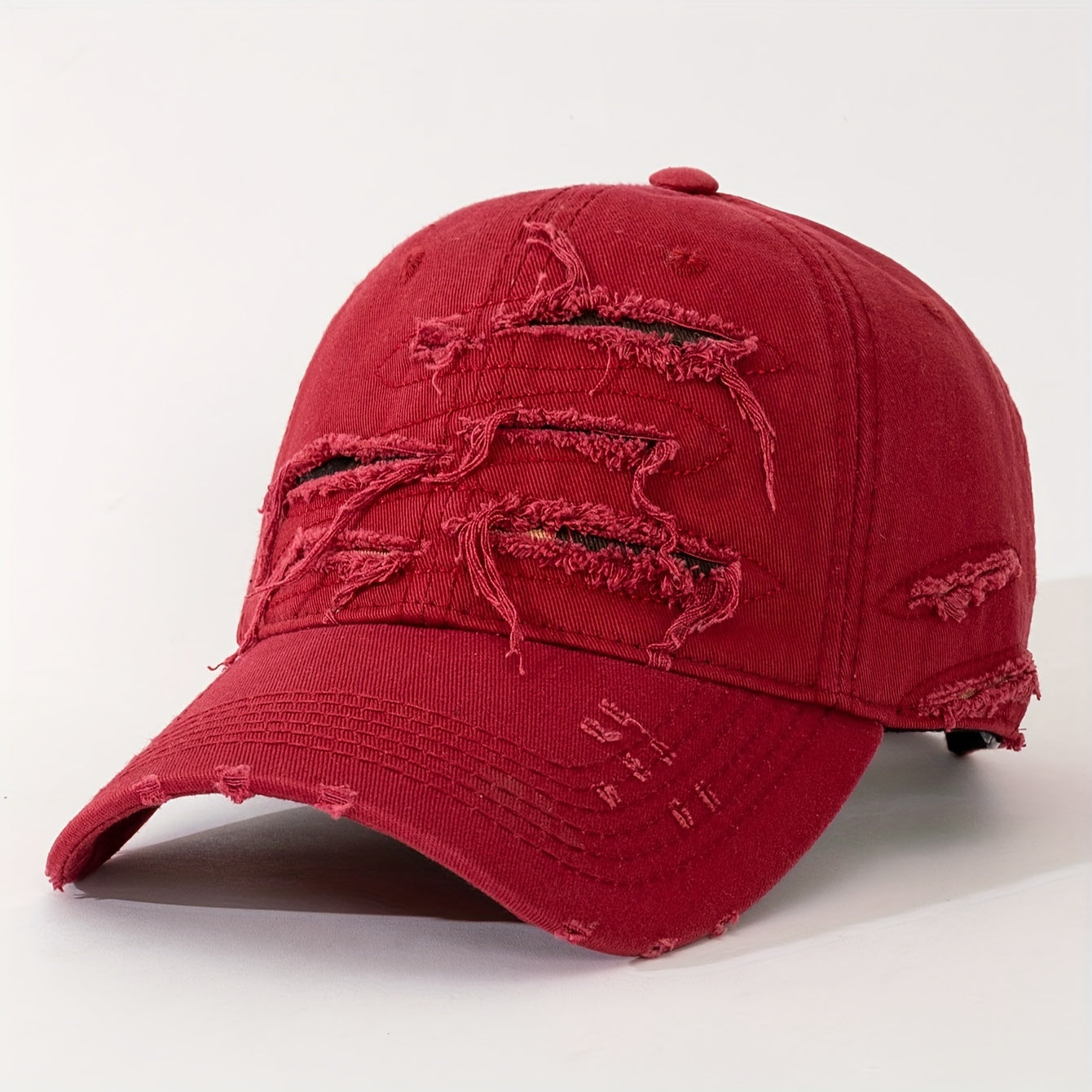 Lightweight Design Adjustable Baseball Cap with Embroidered Back Text, Distressed Multi-Layer Fabric Design –