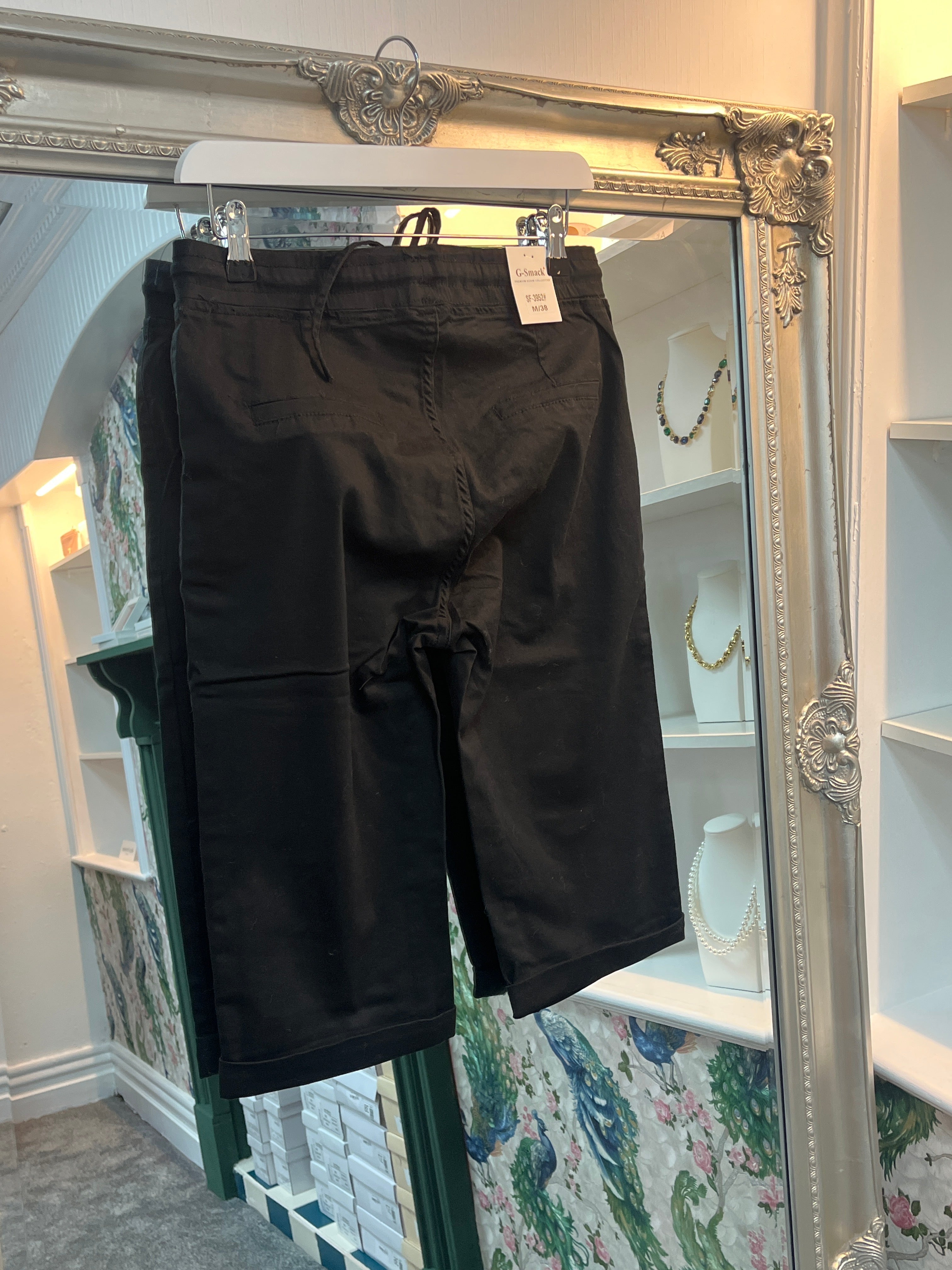 G-Smack Women’s Black Denim Shorts | Casual Drawstring Mid-Length Jean Shorts (Sizes 10–22)