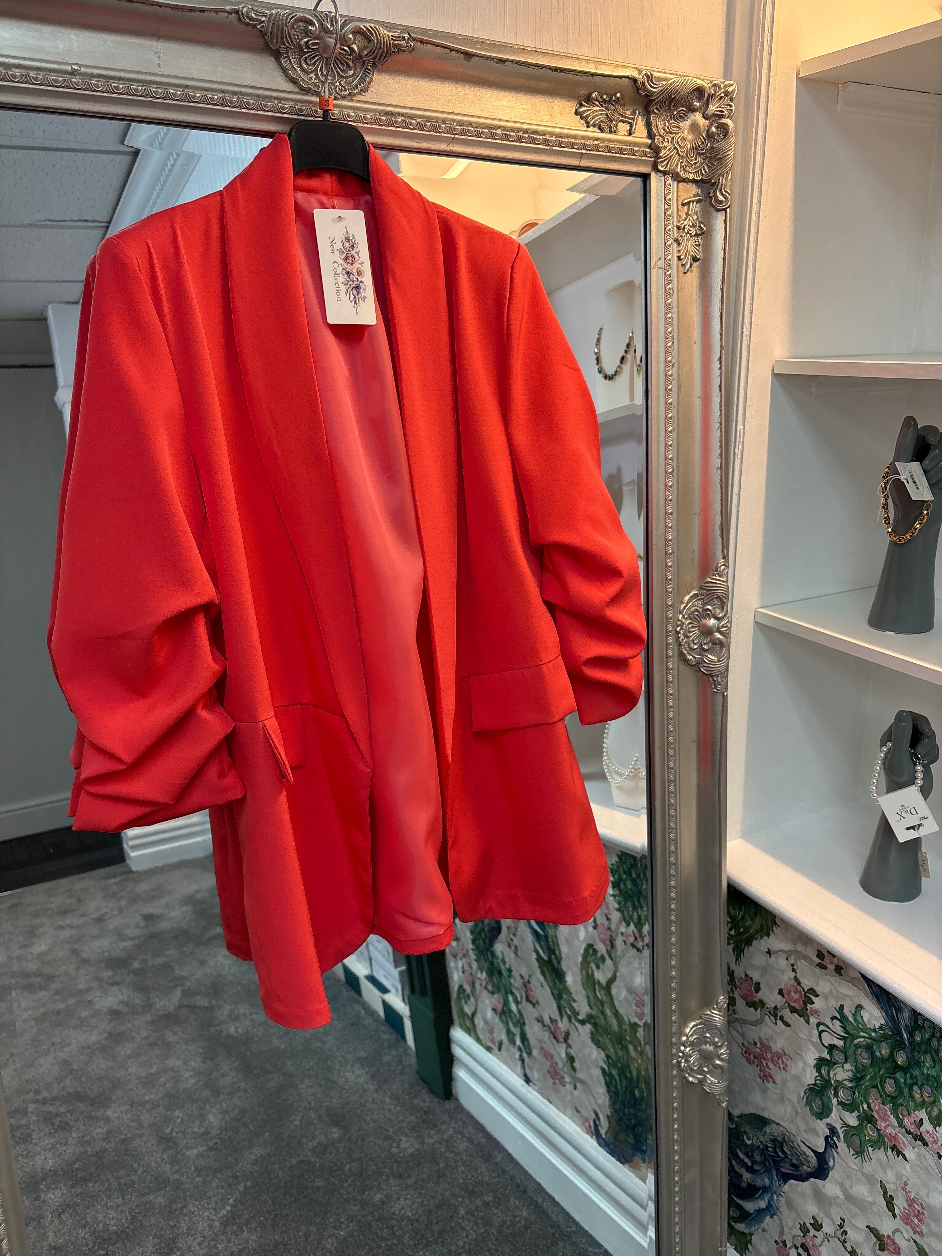 Coral Ruched Sleeve Blazer | Women’s Tailored Jacket