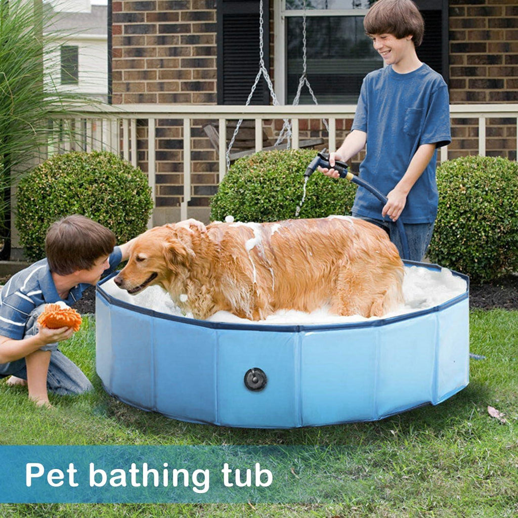 Dog Pool, Durable Paddling Pool with Quick Drainage Hole, Foldable Pet Bath Tub Outdoor