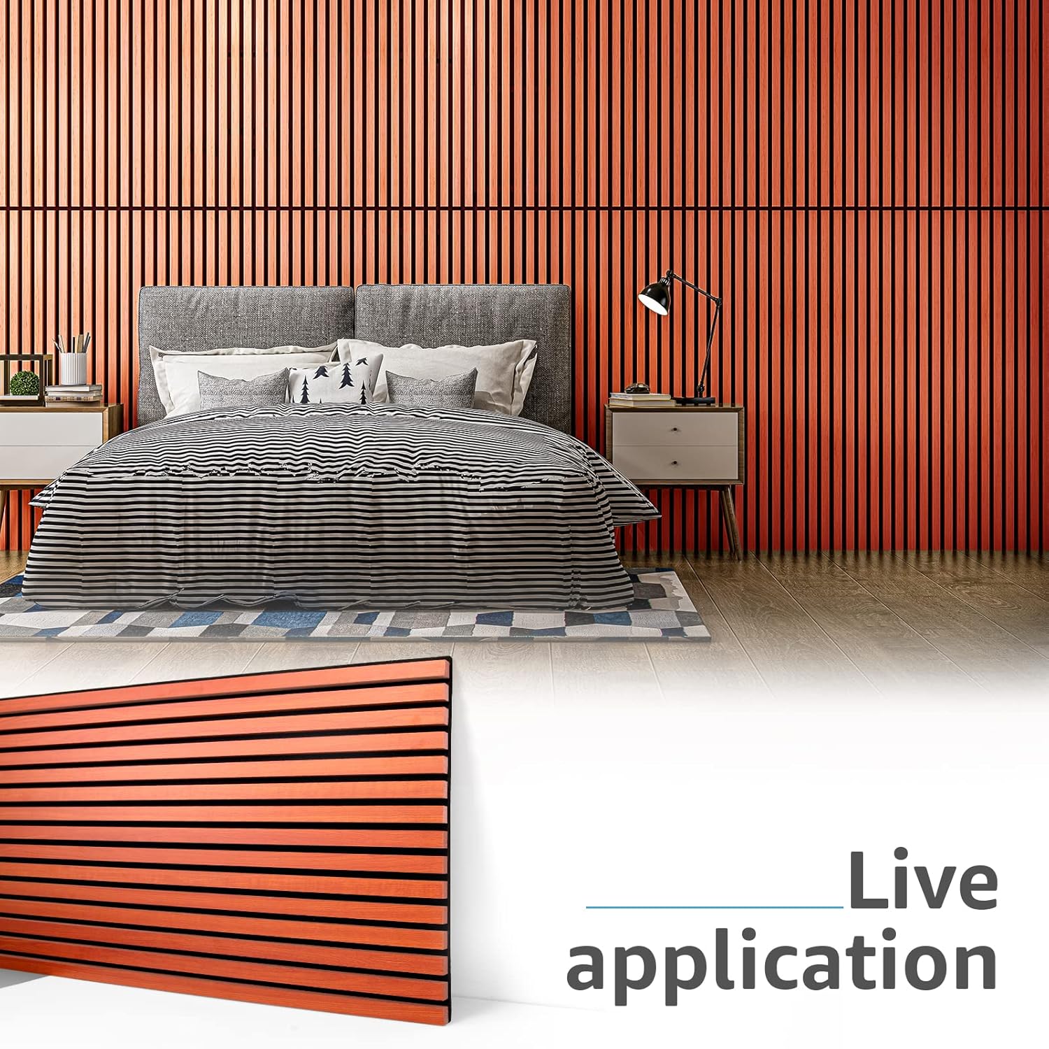 Acoustic Wood Slatted Wall Panels 2 Pack 60x120cm 3D Effect Cherry Finish Art3d