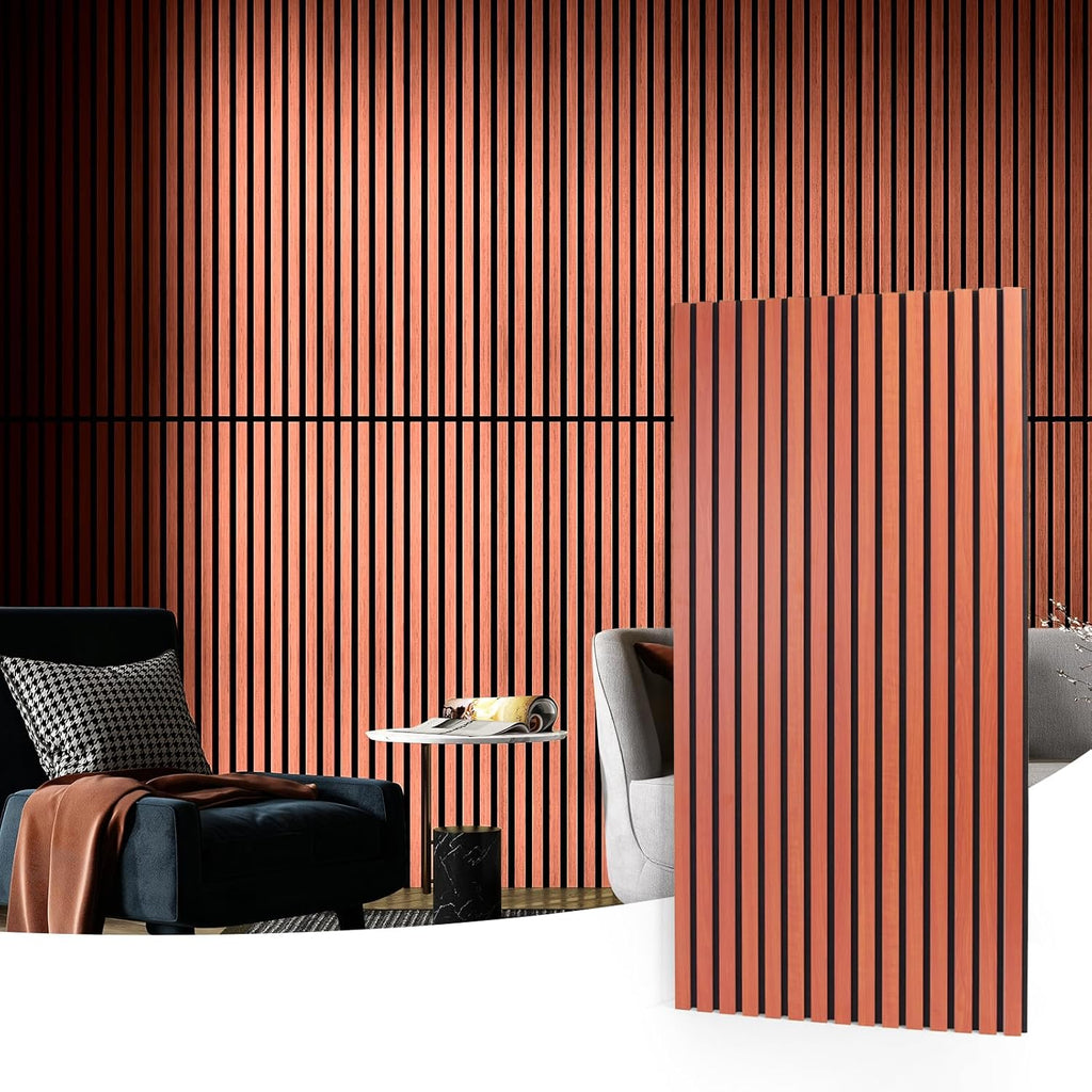 Acoustic Wood Slatted Wall Panels 2 Pack 60x120cm 3D Effect Cherry Finish Art3d