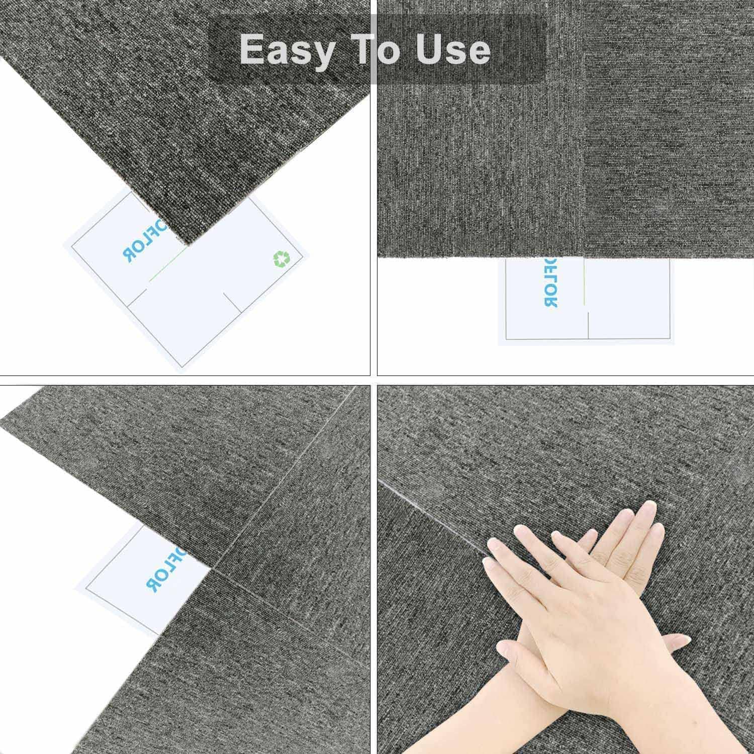 Carpet Tiles 50x50cm 20PCS Heavy Duty Commercial PVC Backing Dark Grey Nisorpa