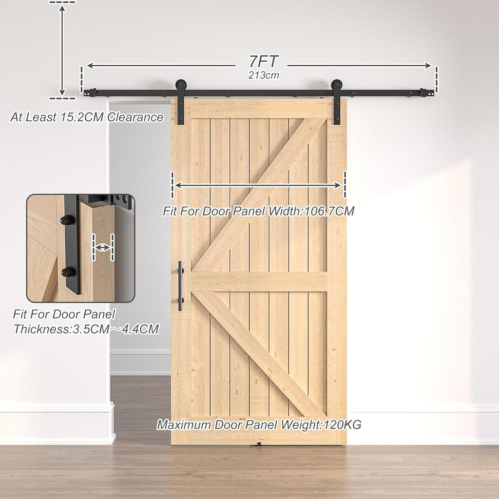 Sliding Barn Door Kit 7FT Heavy Duty Anchor Shaped Black Track SANKEYTEW