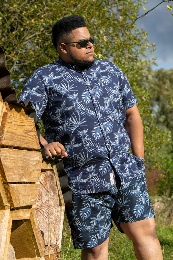 D555 TRURO Hawaiian Print Short Sleeve Shirt For Men in Navy, 2XL-6XL