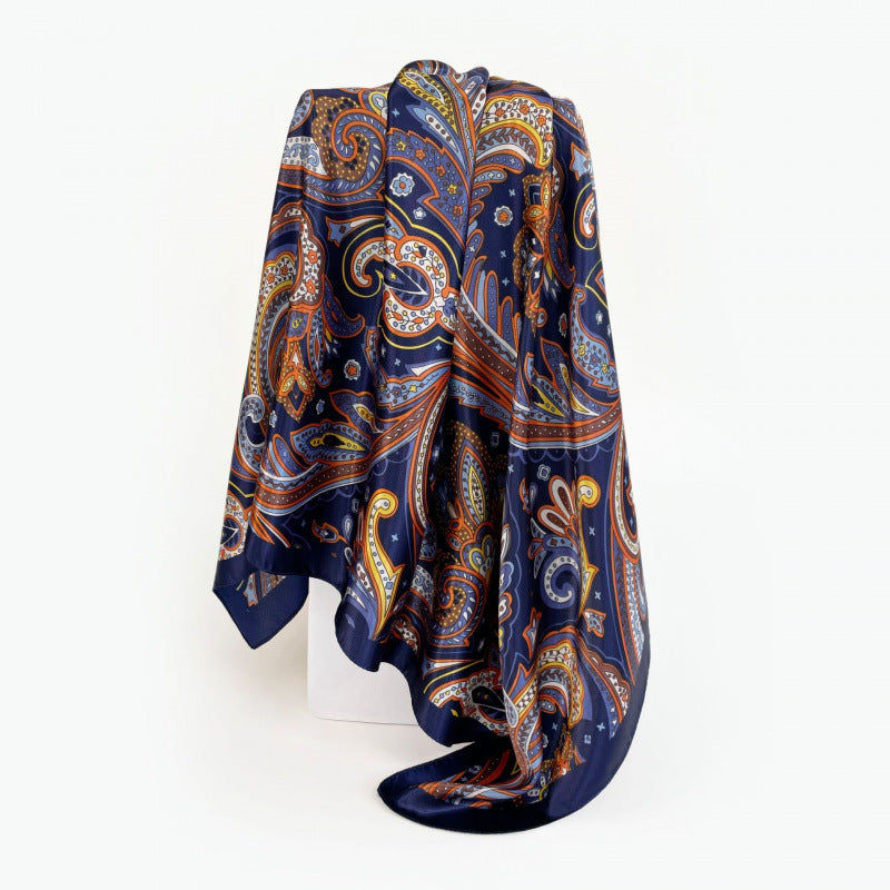 Classic Cashew-patterned Silk Satin Scarf, Printed Headscarf for Women, 90/90cm Square Scarf
