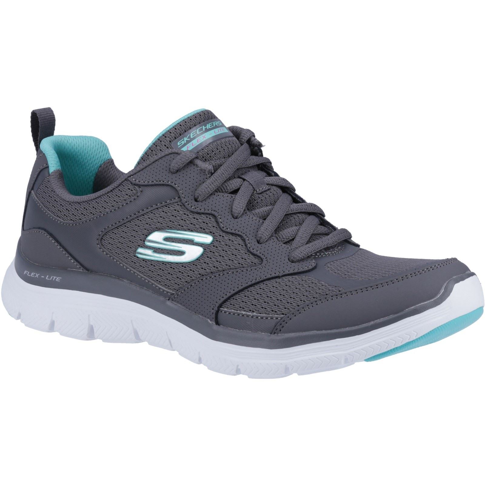 Skechers (GAR149305) Women's Flex Appeal 4.0 Active Flow Sport Shoes in Charcoal/Turquoise 3 to 8
