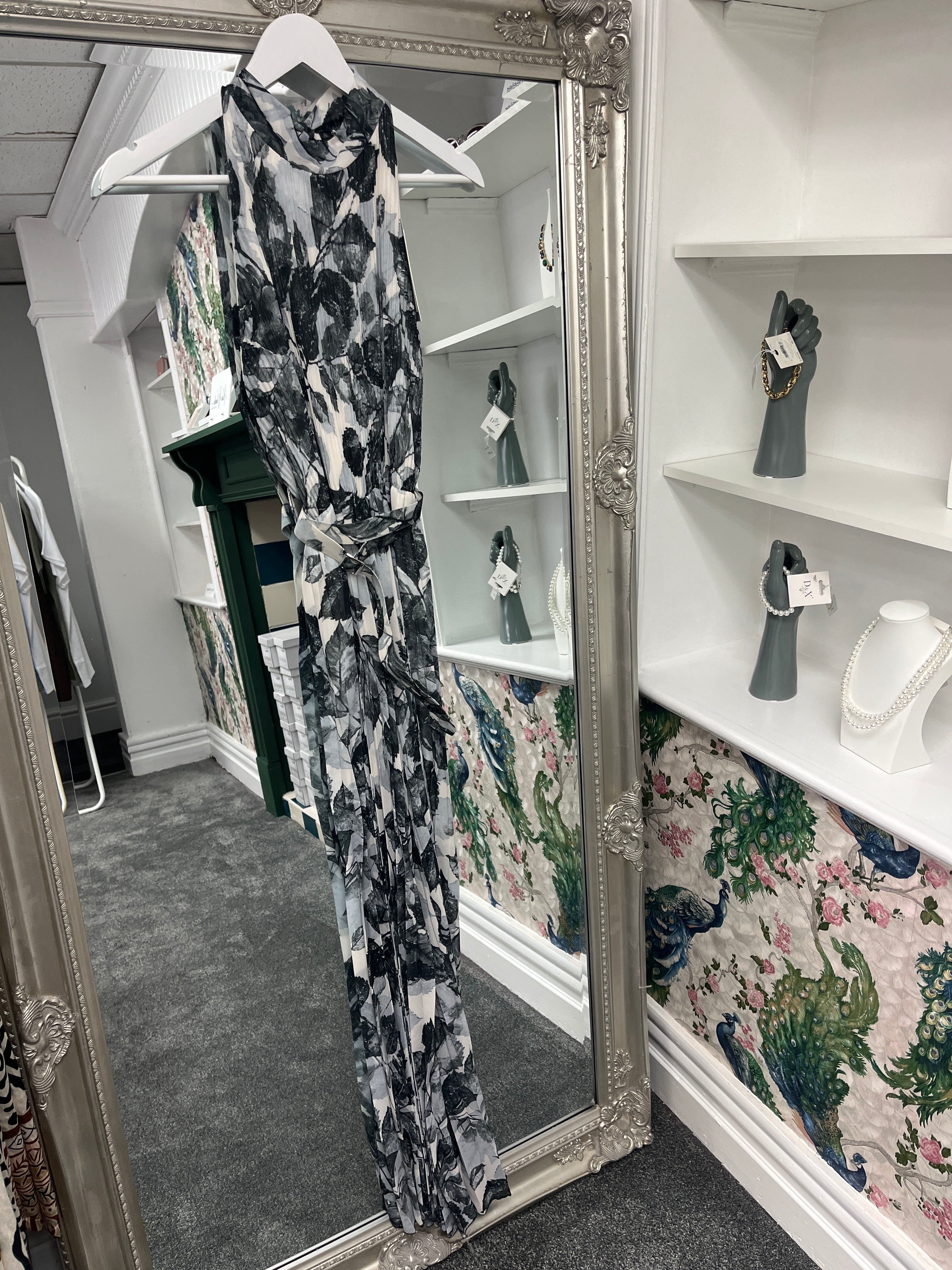 Black Floral Pleated Jumpsuit | One Size Women’s Jumpsuit Fits 8-10