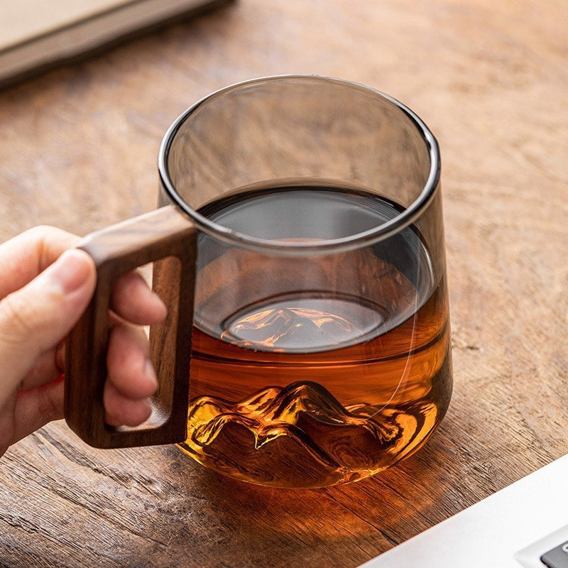 Wooden Handled Mountain View Drinking Cup, Premium Quality Bubble Cup for Home & Office