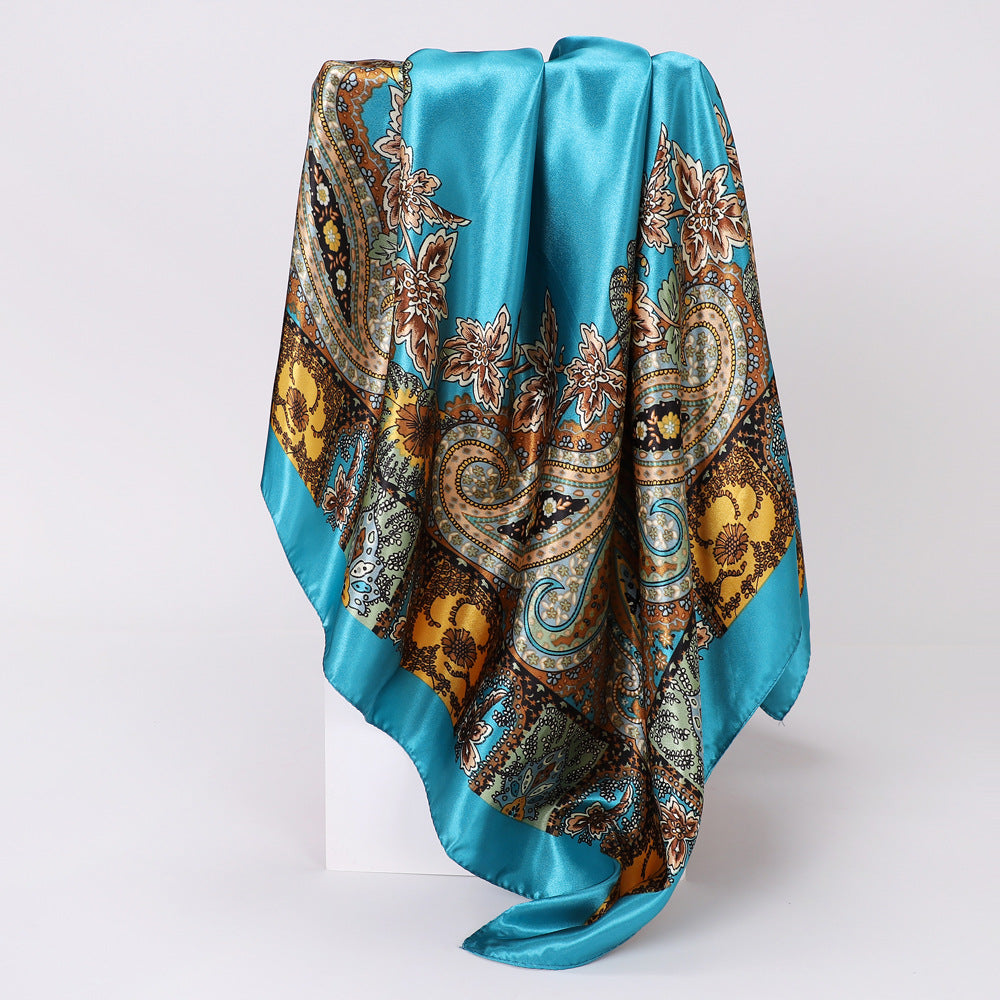 Classic Cashew-patterned Silk Satin Scarf, Printed Headscarf for Women, 90/90cm Square Scarf