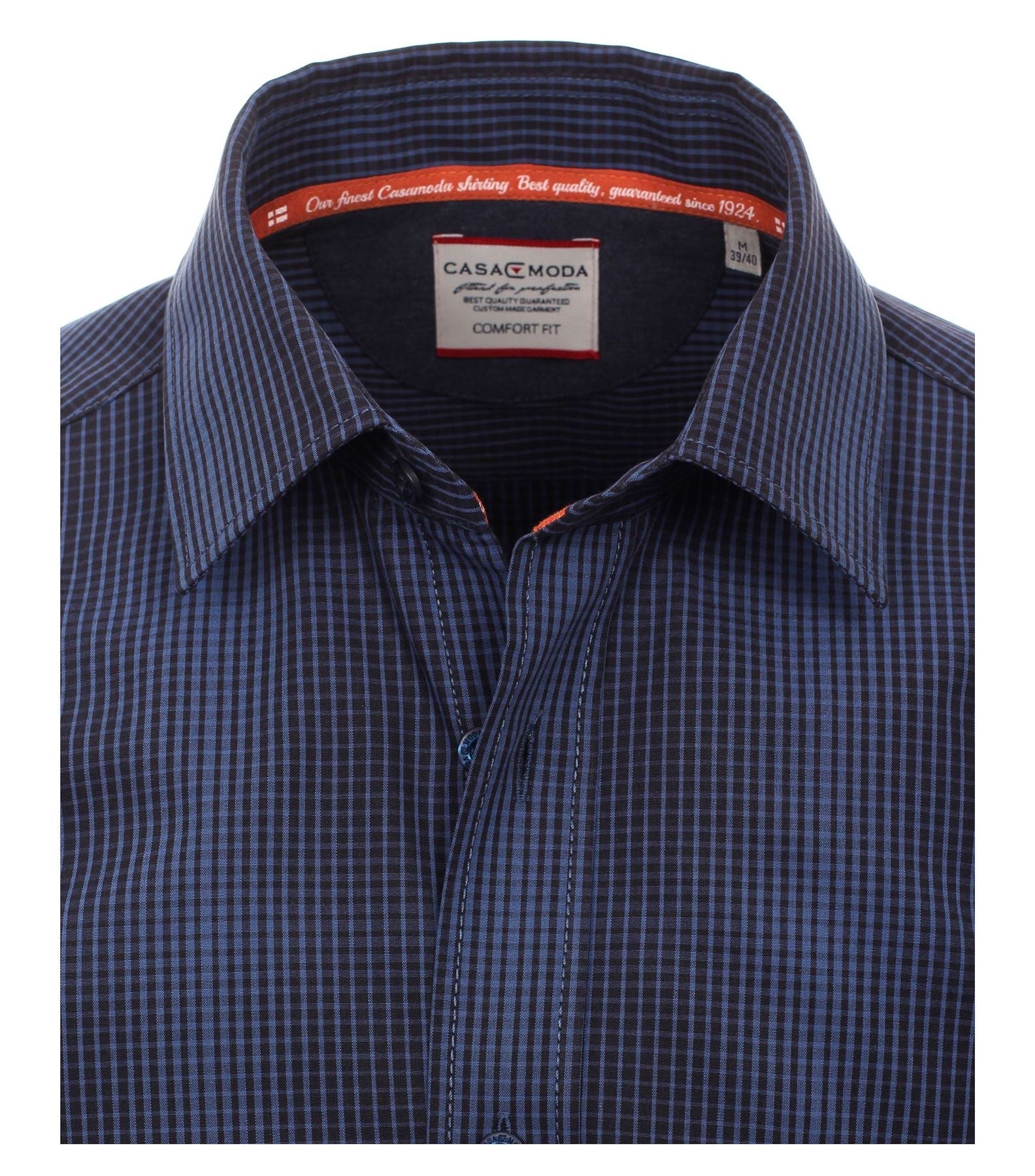 Casa Moda Premium Cotton LS Navy Mini Check Shirt in Navy in Size L to 3XL