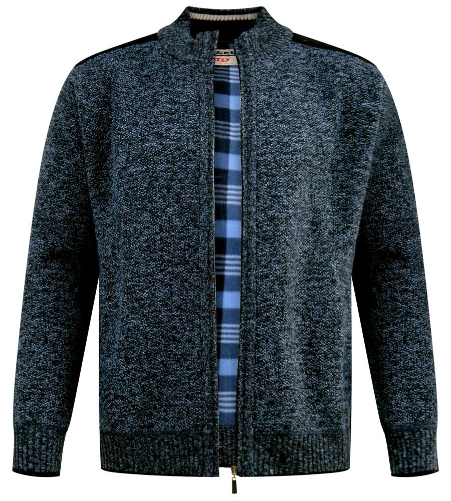 D555 DEREHAM 1 Knitted Zip Through Sweater For Men in Blue Marl, 2XL-8XL