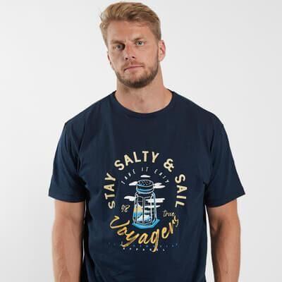 North 56*4 Men's Plus Size Premium Cotton Stay Salty Short Sleeve Tee Shirt (21123B) in Navy EUXXL-EU8XL