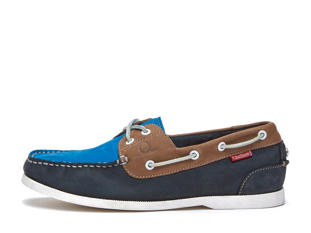 Chatham Mens Galley II Blue/Navy/Taupe  Premium Leather Boat Shoes