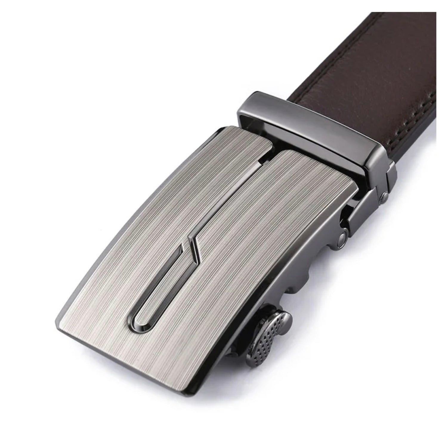 QHA Mens 35mm Ratchet Leather Belt, Brushed Silver J-Line Automatic Buckle Q67