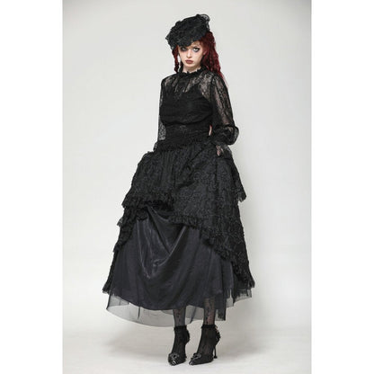 Dark in Love Aoife Black Hollow Lace Elastic Pleated Waist Eyelash Lace Cuff Top