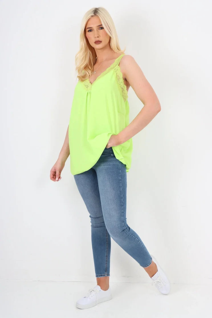 Italian V Neck Lace Detail Vest Top | One Size Fits 8–18 UK