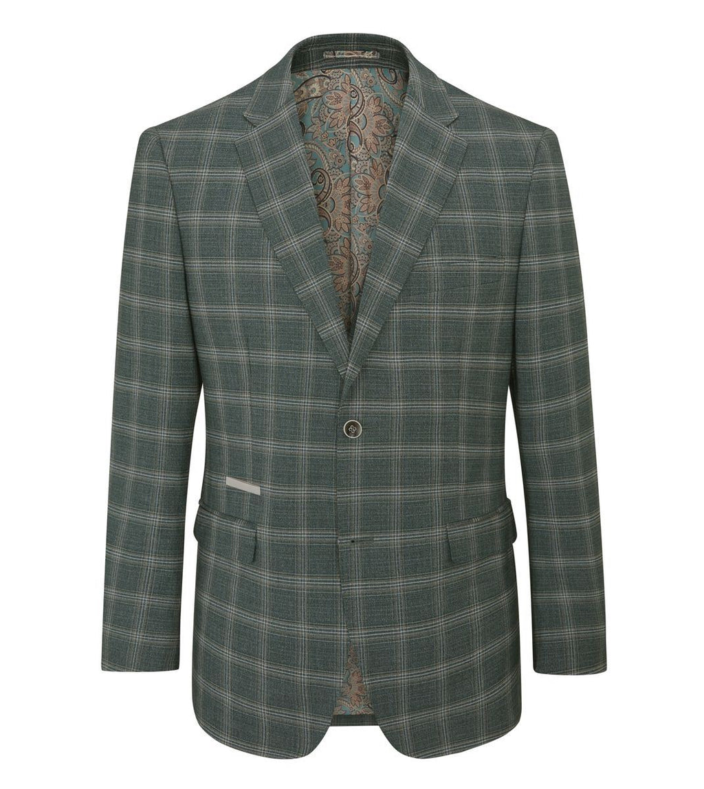Skopes Parker Suit Tailored Fit Jacket For Men in Green Check, 36S-62L