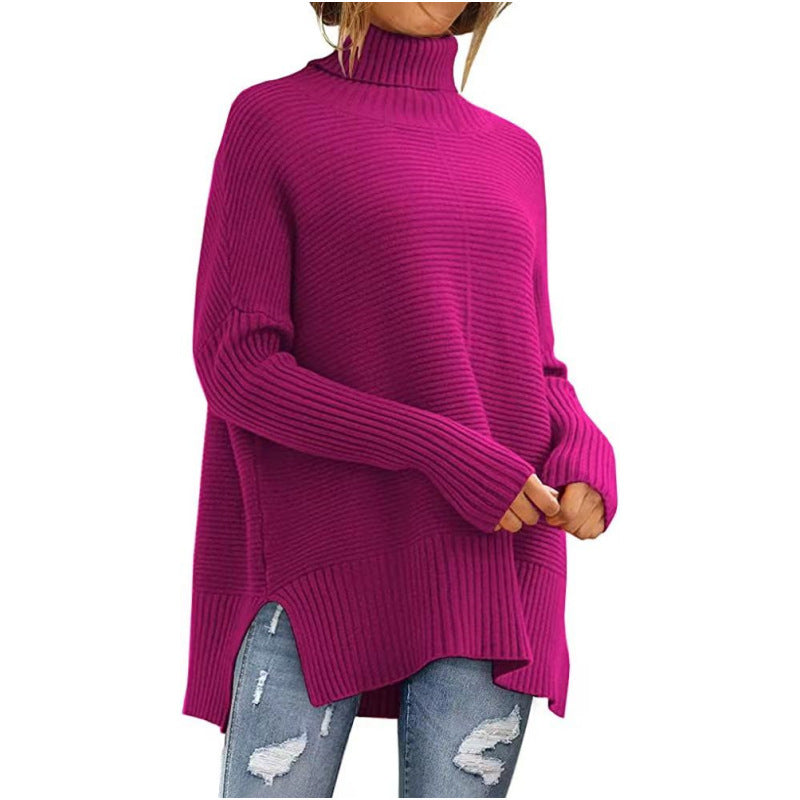 Women's Oversized Turtleneck Sweaters Fall Batwing Sleeve Ribbed Tunic Sweater