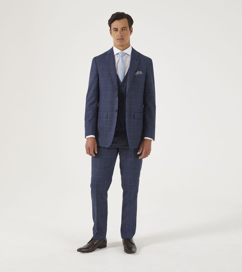 Skopes Men's Tailored Fit  Anello Check Pattern Suit Trouser in Blue Waist 32 to 56