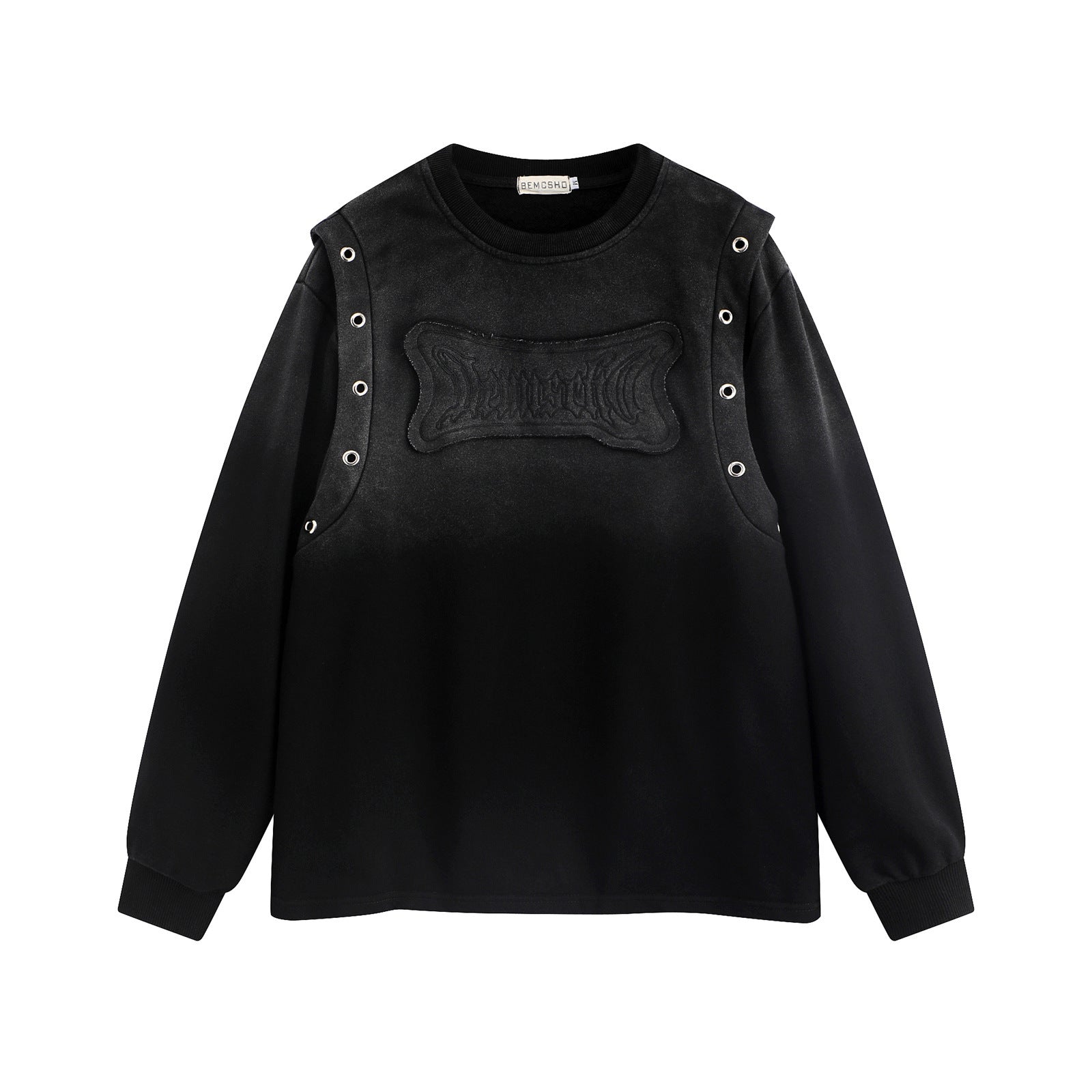 High Street Washed Distressed Embroidered Round Neck Sweater