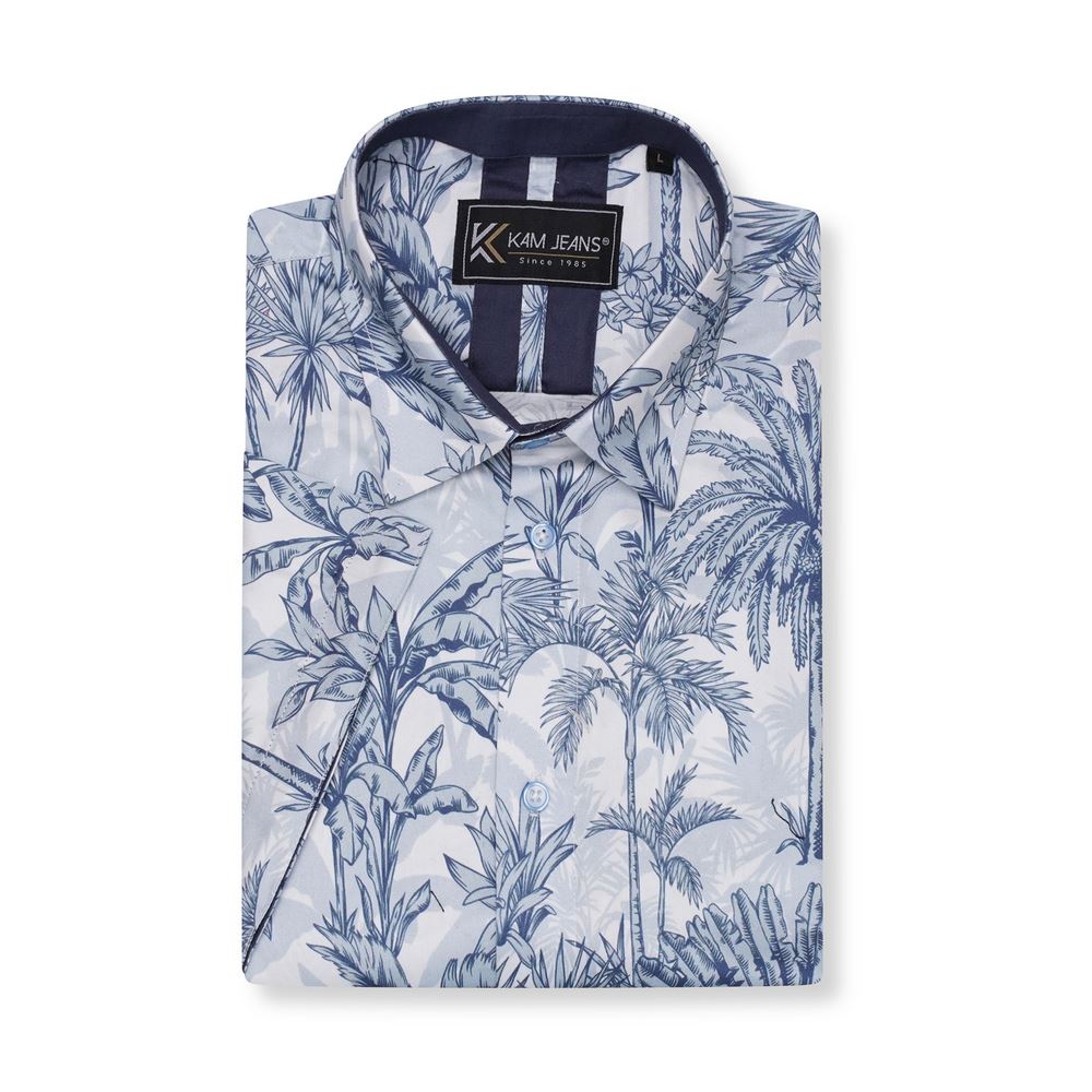 KAM Summer Print Short Sleeve Shirt For Men in Blue, 2XL-8XL