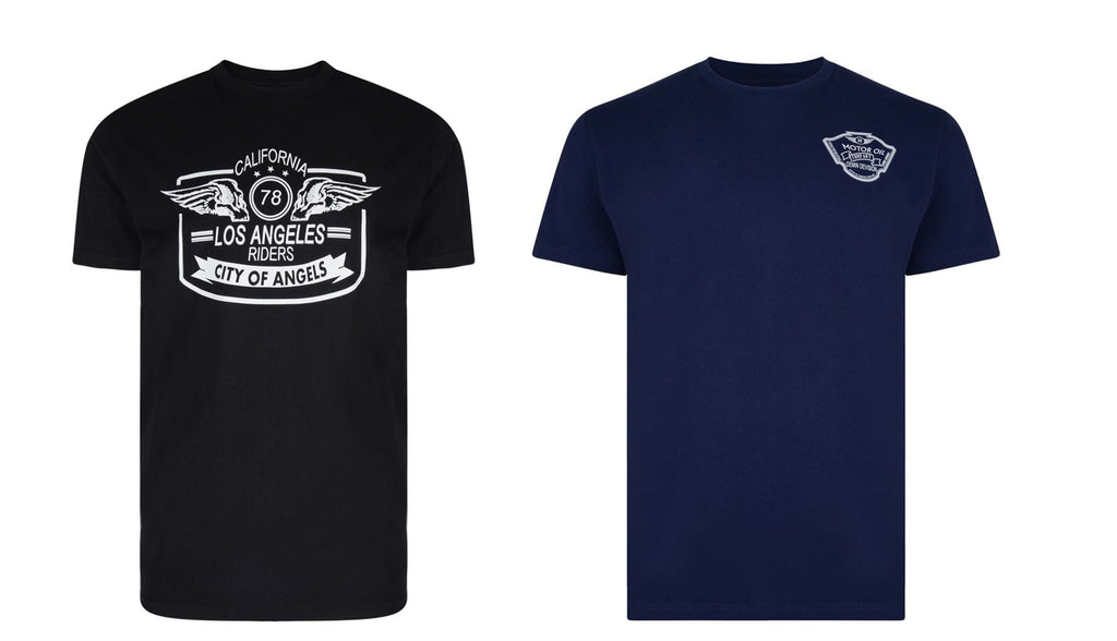 KAM Men's Pure Cotton Twin Pack "LA Rider/Motor" Printed Tee Shirt (5226)