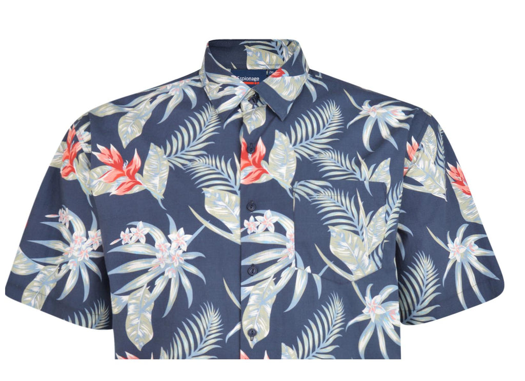 Espionage Mens Plus Size Cotton Large Floral Print Shirt (323) in Navy