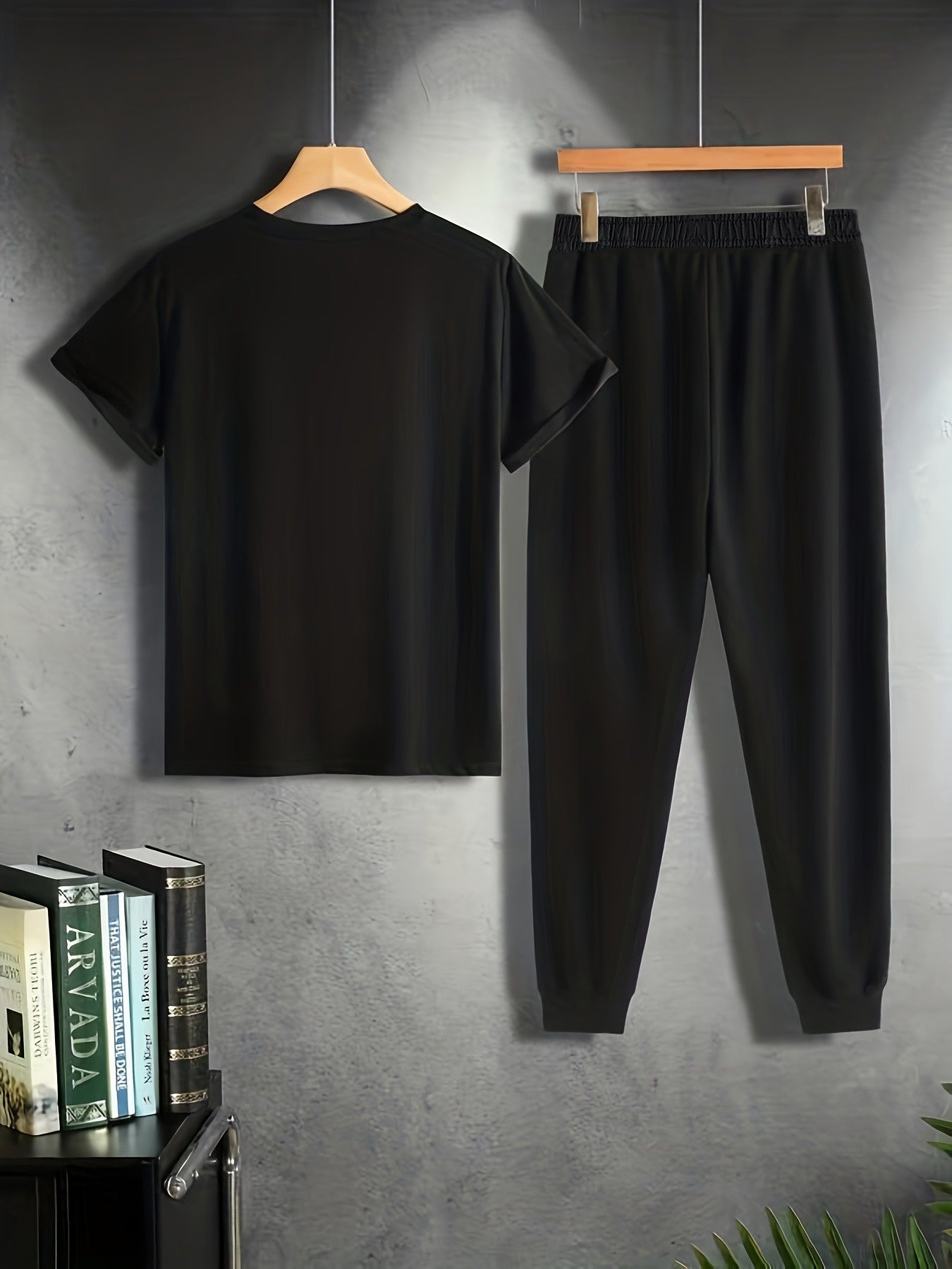 Men’s Breathable Athletic Set – White “Just Keep Moving” T-Shirt & Black Joggers