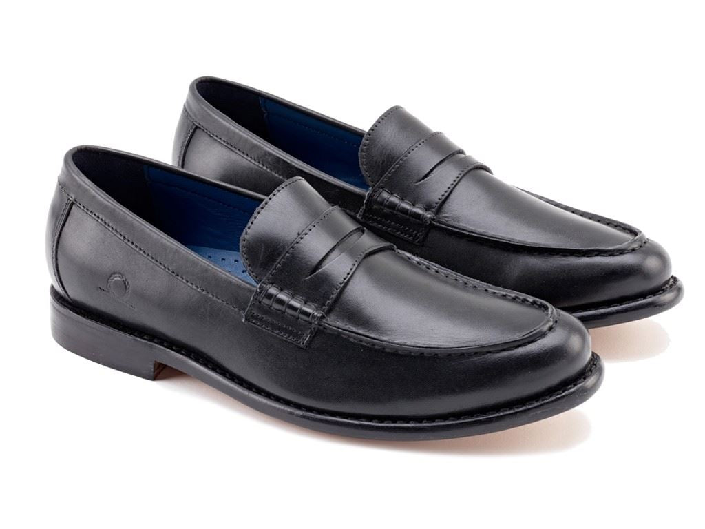 Chatham Mens McQueen Black Premium Leather Penny Loafers