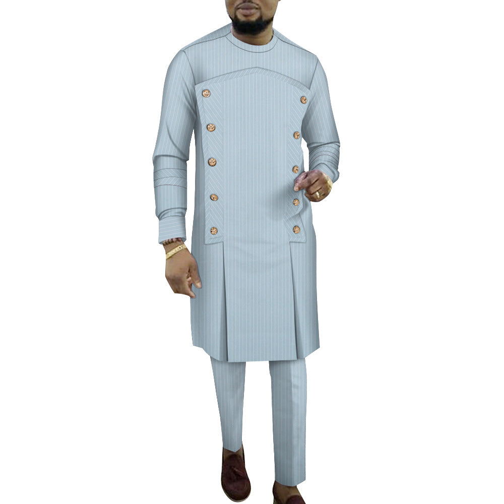 African Men's Striped Two-pieces Luxury Suit