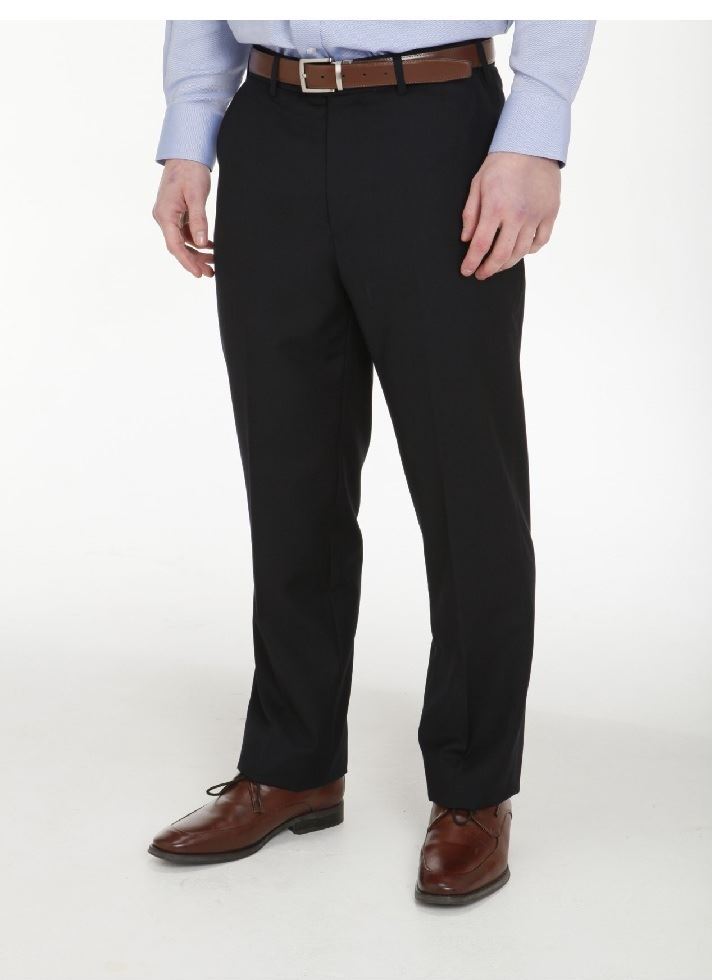 SKOPES EXTRA TALL POLY VISCOSE FLAT FRONT TROUSER (CYPRUS) IN NAVY IN WAIST 32 TO 54, INSIDELEG 38