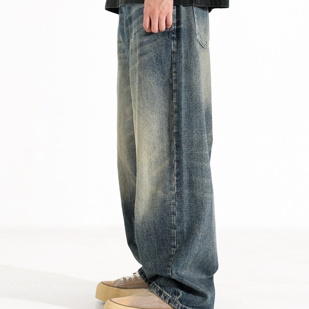 American Retro Hanging Loose Wide Leg Jeans for Men – Vintage Denim Style