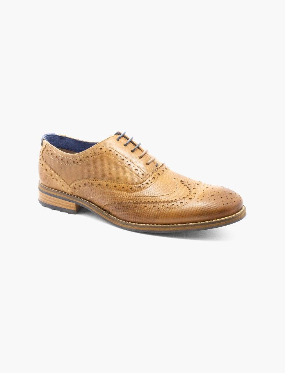FRONT Mens Round Diego Wingtip Lace Up Shoes Tan UK 7 to UK 12