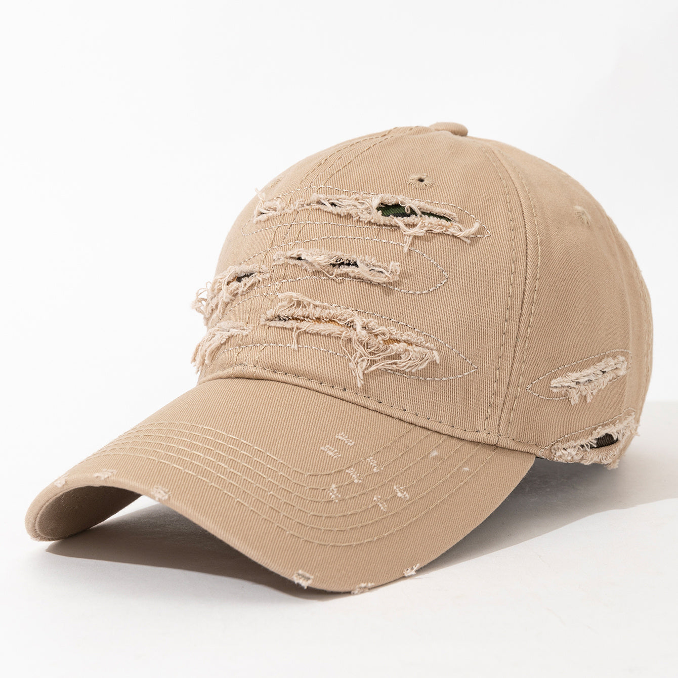 Lightweight Design Adjustable Baseball Cap with Embroidered Back Text, Distressed Multi-Layer Fabric Design –