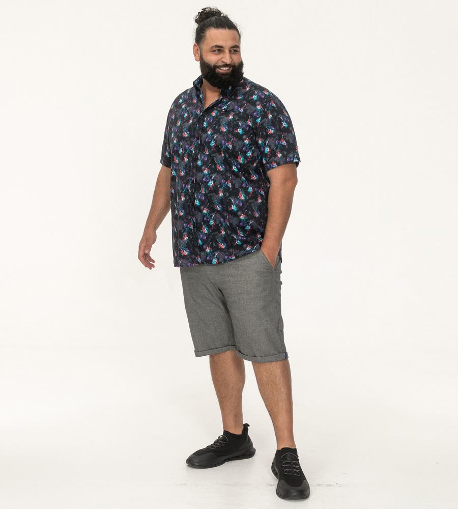 D555 FARNBOROUGH Guitar Print Short Sleeve Shirt For Men in Black, 2XL-6XL