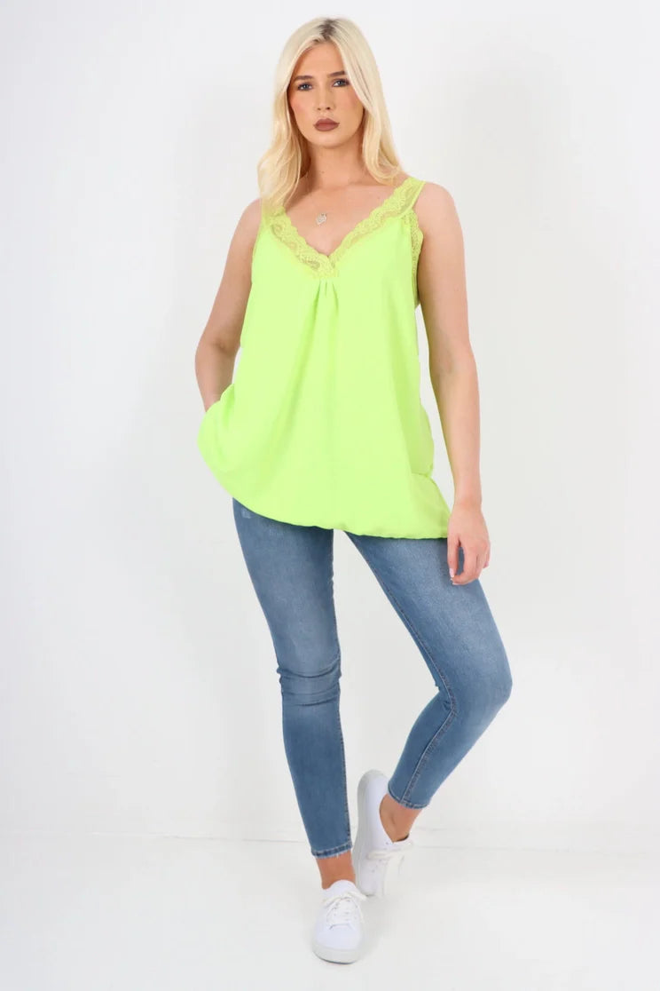 Italian V Neck Lace Detail Vest Top | One Size Fits 8–18 UK