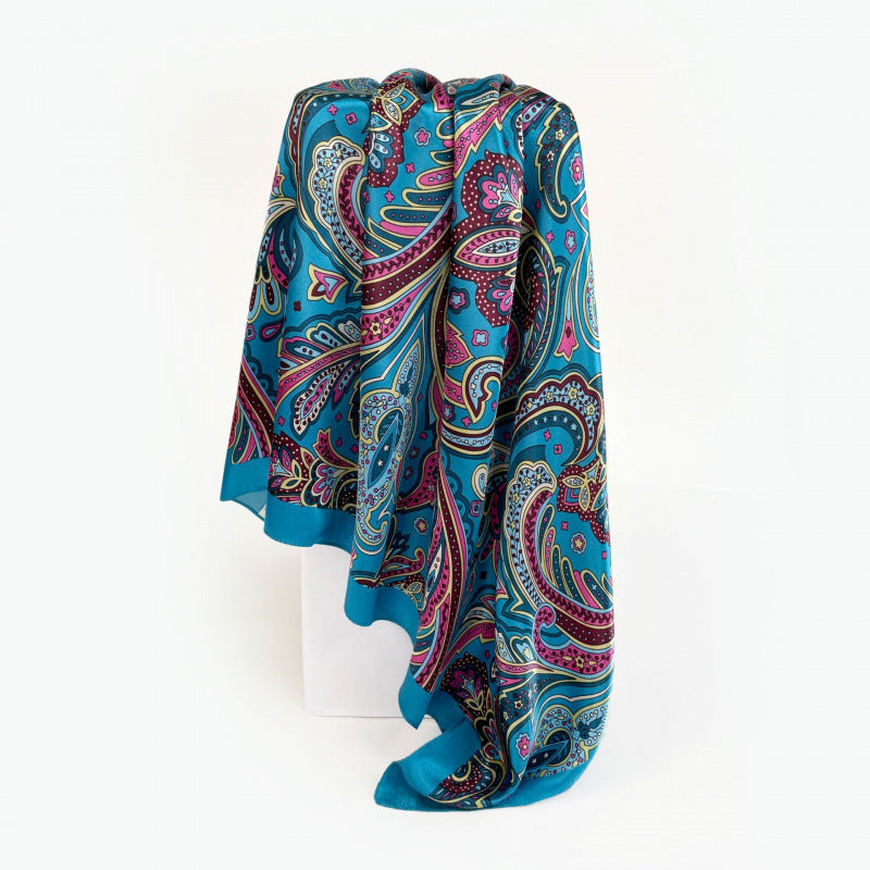 Classic Cashew-patterned Silk Satin Scarf, Printed Headscarf for Women, 90/90cm Square Scarf