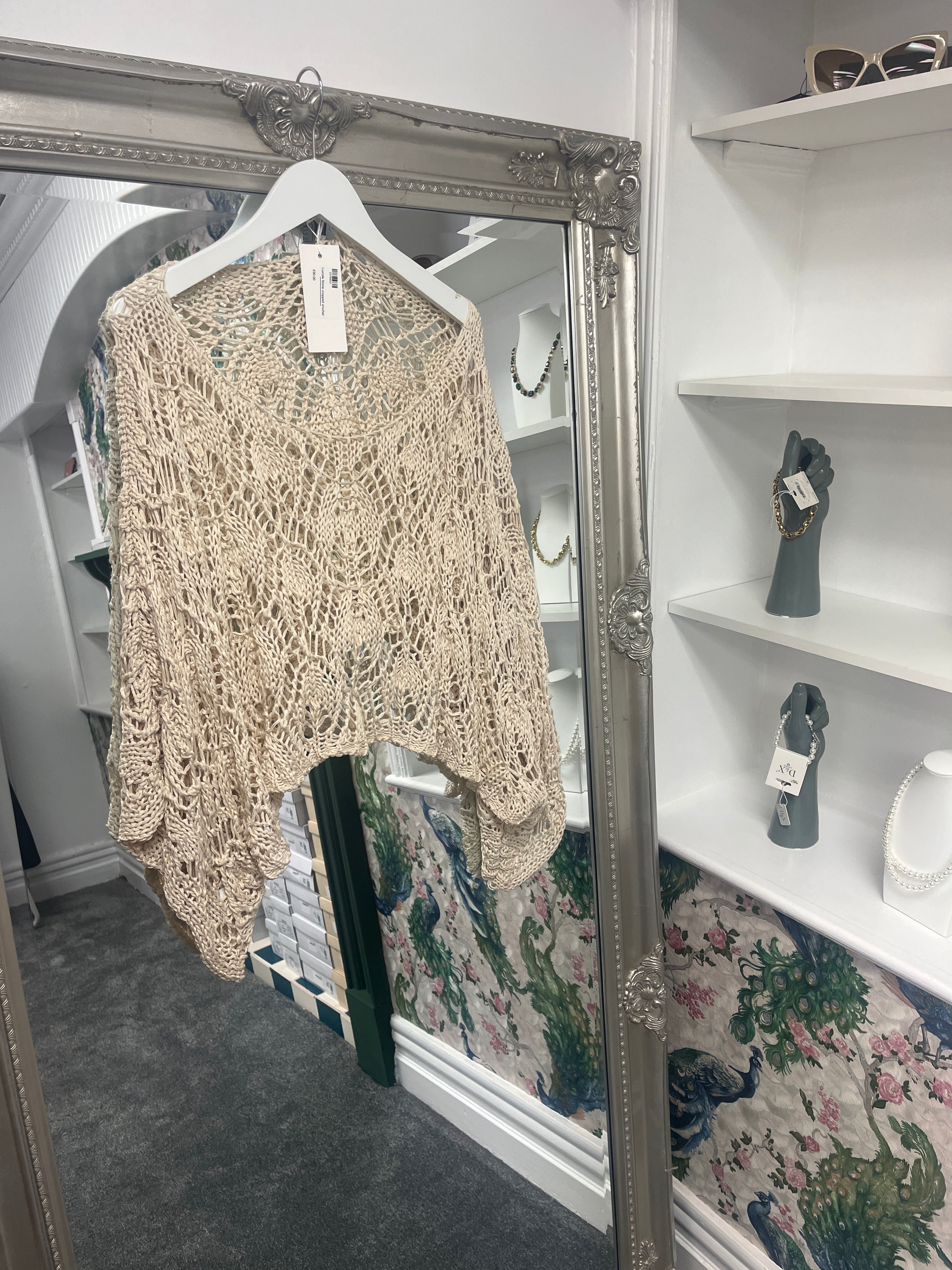 Cropped Crochet Top Beige One Size Fits 8-18