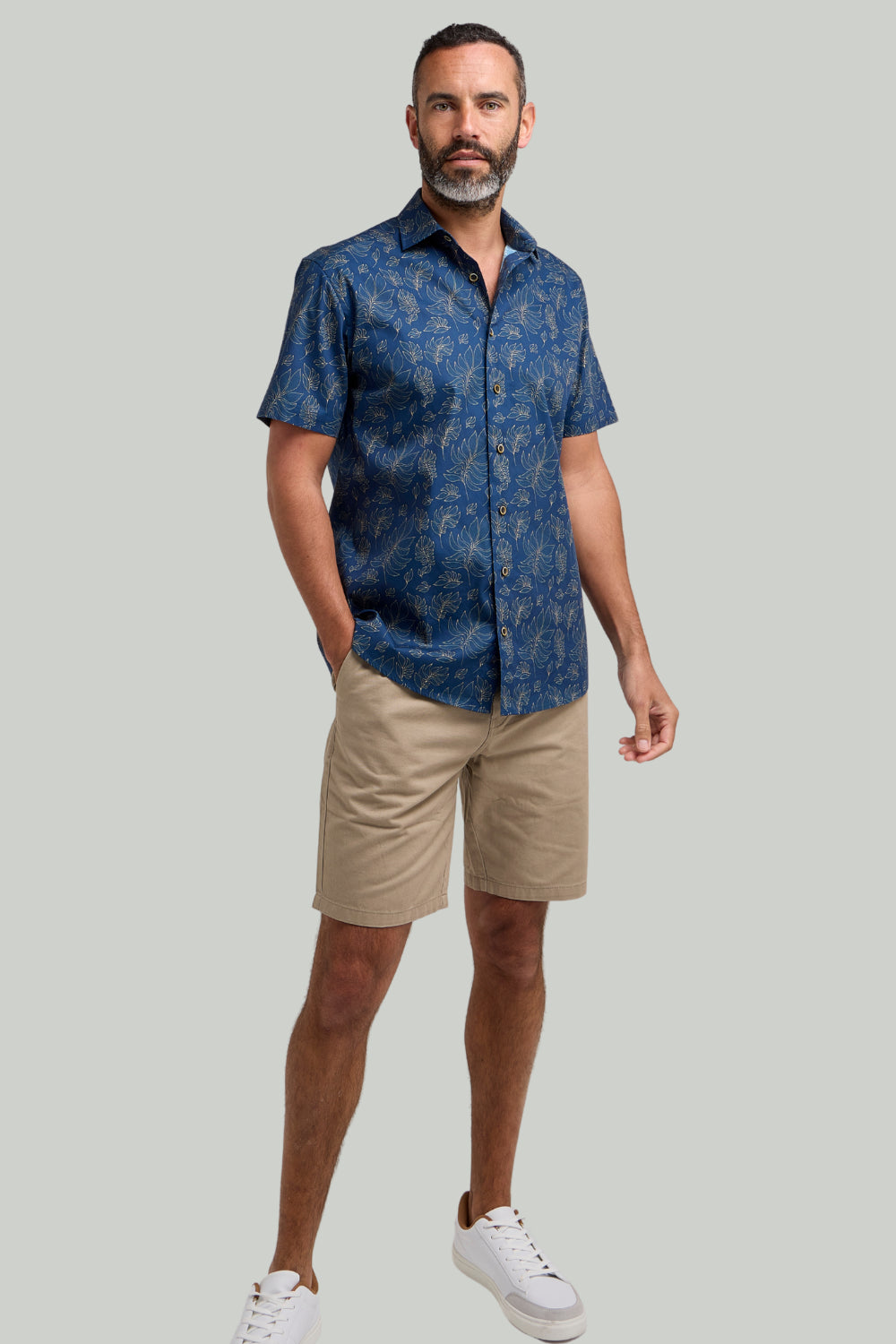 Double TWO Botanical Print Short Sleeve Shirt For Men in Navy, M-5XL