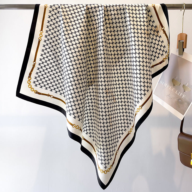 Women's Premium Twill Silk Scarf, Large Printed 90/90cm Striped Square Scarf