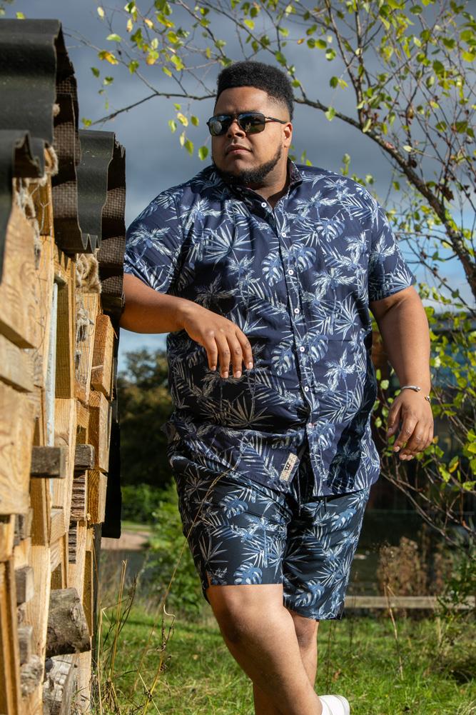D555 TRURO Hawaiian Print Short Sleeve Shirt For Men in Navy, 2XL-6XL