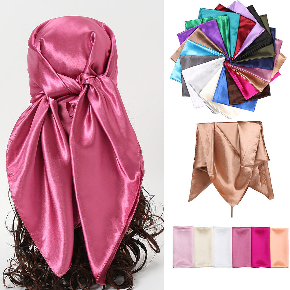 Ladies' Solid Colour Silk Satin Square Scarf, 90/90cm Headscarf, Flight Attendants' Neckerchiefs