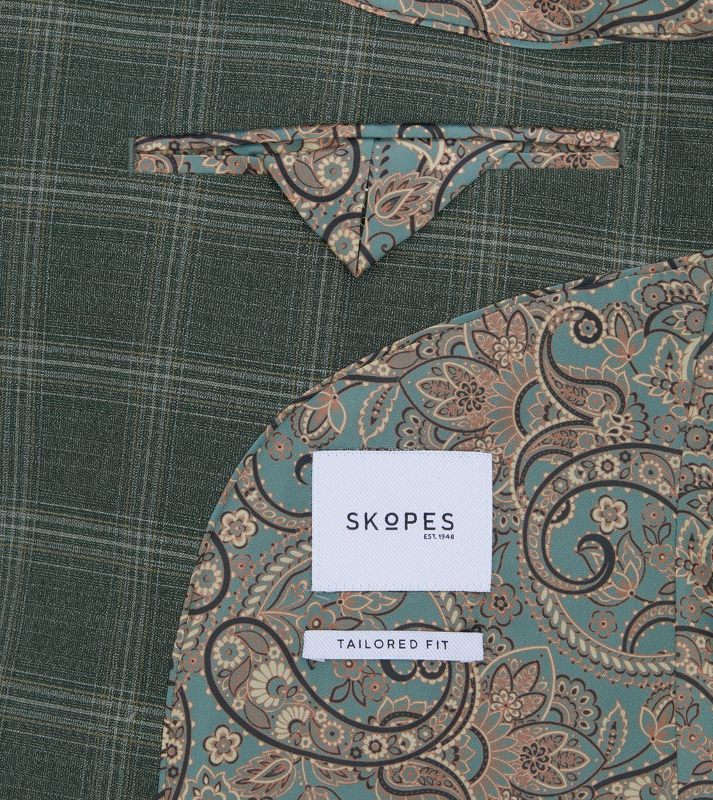 Skopes Parker Suit Tailored Fit Jacket For Men in Green Check, 36S-62L