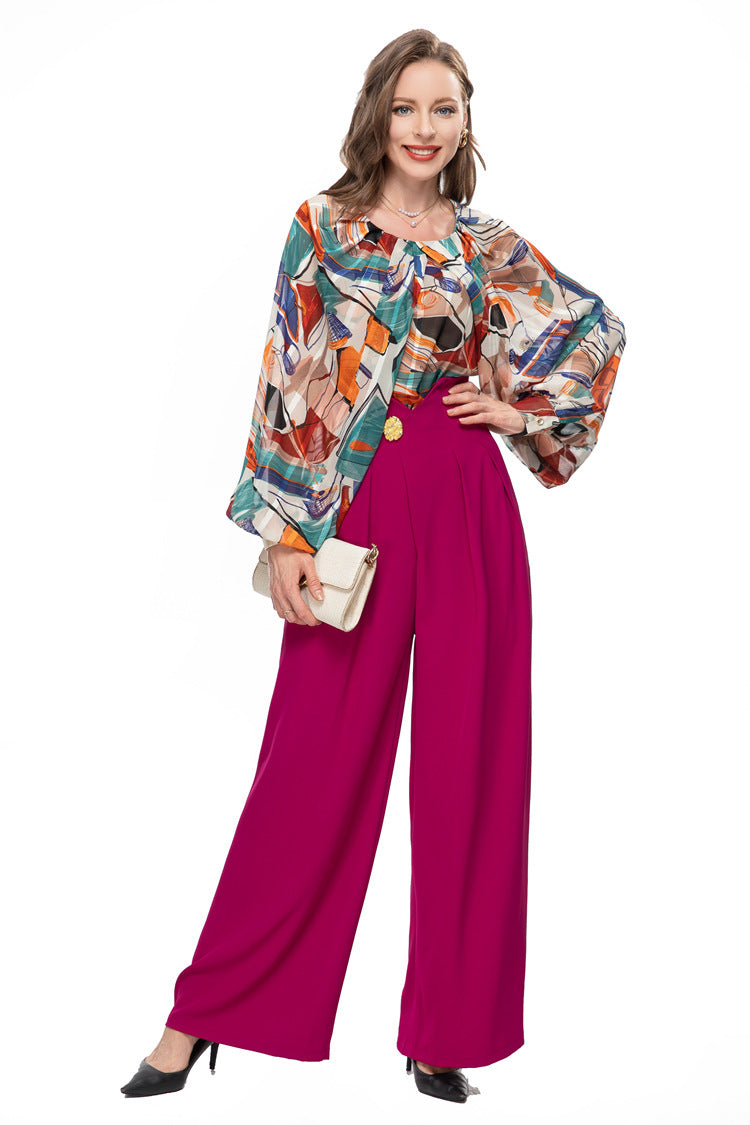Women's Loose Fitting Luxury 2-pieces Suit, Elegant Top and Trousers Set