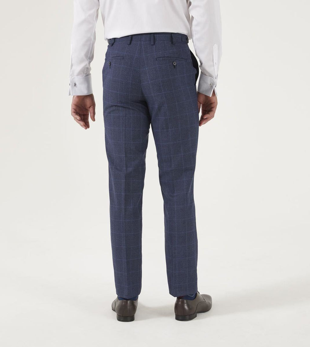 Skopes Men's Anello Check Tapered Fit Suit Trouser in Blue Waist 30 to 38