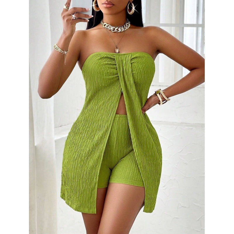 Women's Strapless Bandeau Top Shorts Suit