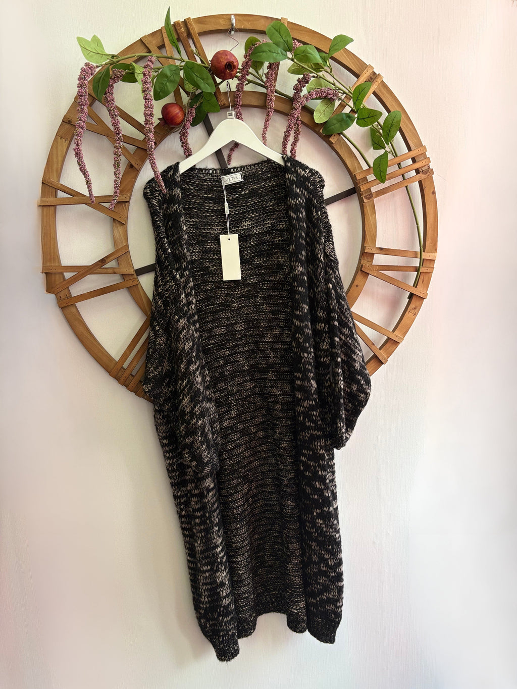 Luxtyle Black & Taupe Longline Knit Cardigan – One Size fits up to 18
