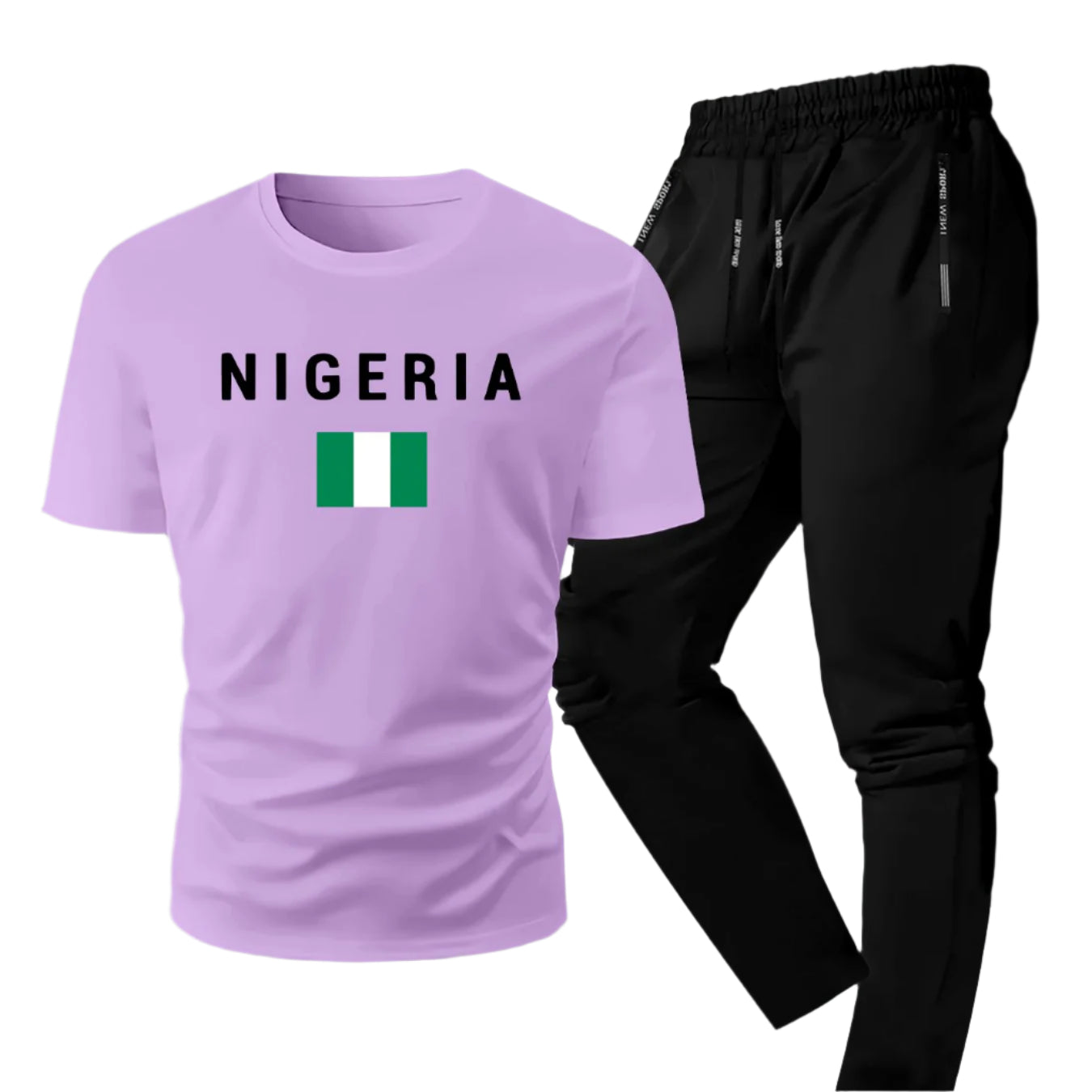 Men's Summer Casual Two-Piece Set, Men's Nigerian Print Short Sleeve T-Shirt with Comfortable Long Pants Fashion Outfit